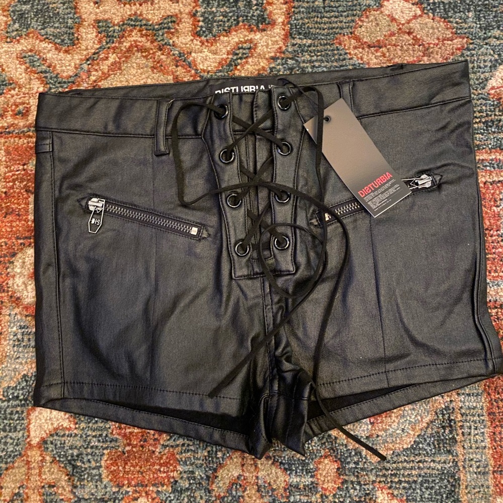 NWT Disturbia “Omen” faux leather shorts